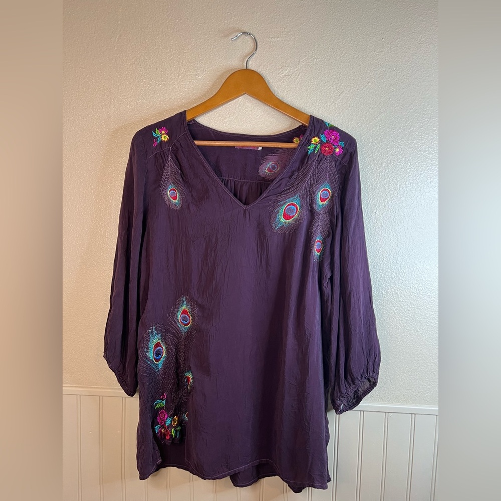Johnny Was Peacock Embroidered Tunic